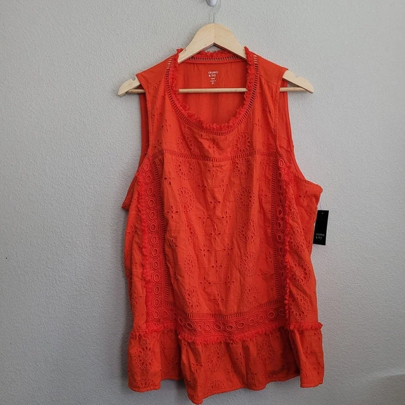 Crown & Ivy Blouse Top Women's Size 2X Orange Cotton Sleeveless Round Neck NEW - Picture 1 of 9